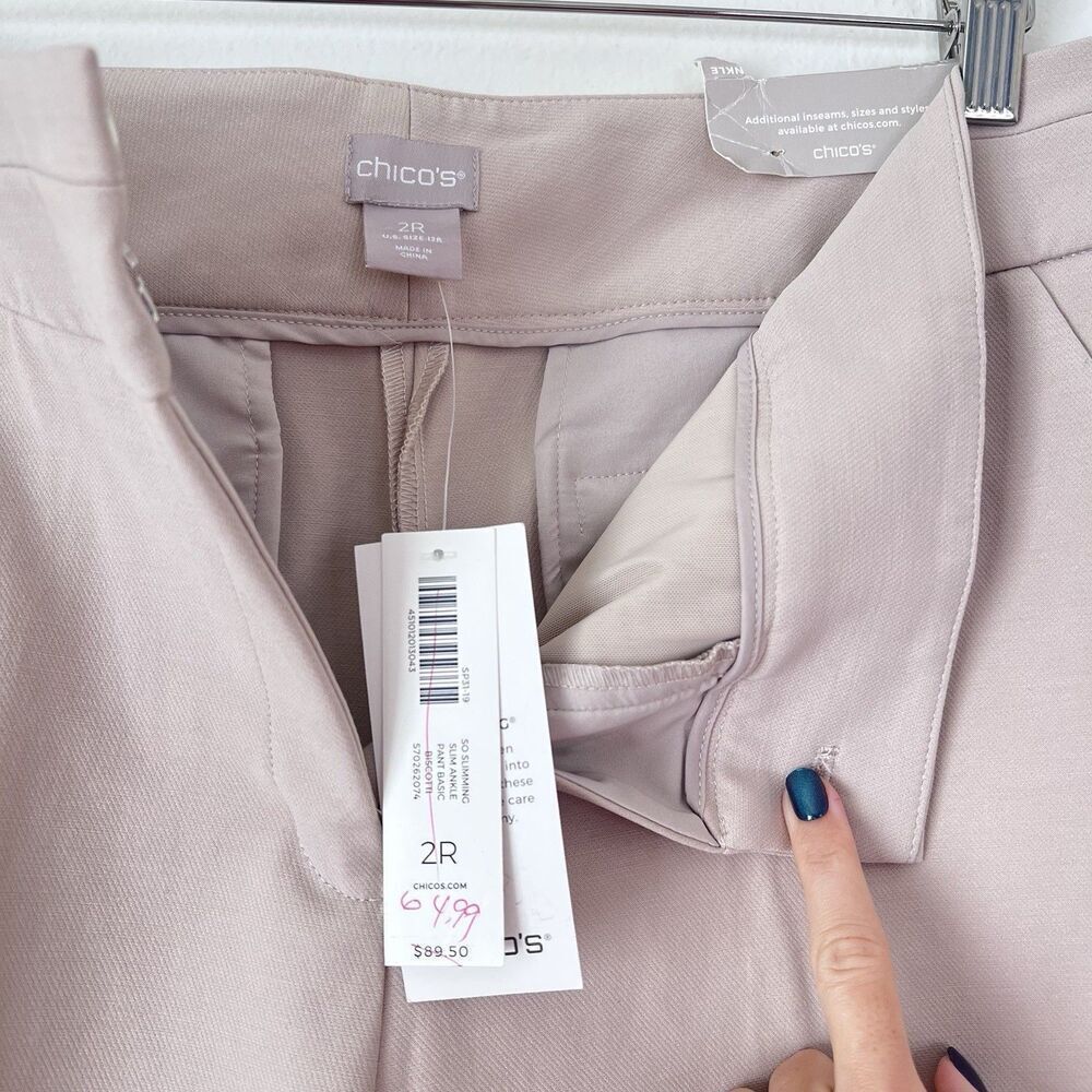 Chico’s So Slimming Slim Leg Pants 2R US 12R NEW Biscotti Stretch Ankle Career - Picture 7 of 10
